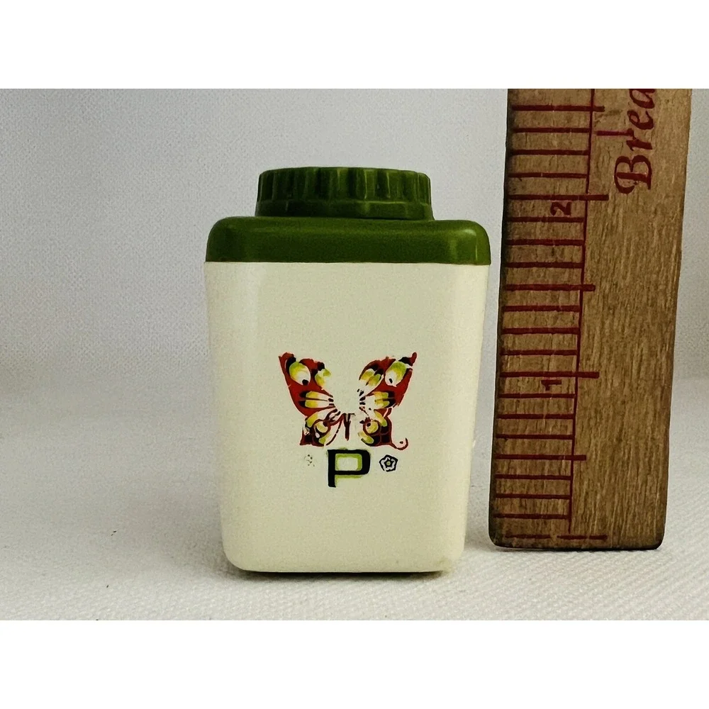 Vintage Lustro Ware Butterfly Green Lid Pepper Shaker Small USA 2.25